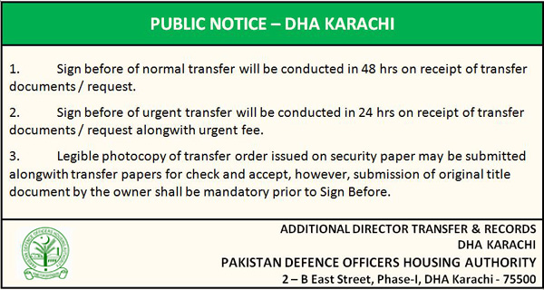 PUBLIC NOTICE – DHA KARACHI